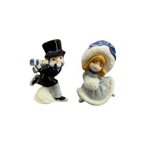 Vintage Ceramic Boy Girl Figurines Ice Skaters Winter Scene Collectible